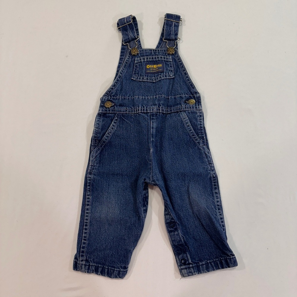 OshKosh B'gosh Vestbak Denim Overalls Kids 18M Blue Snap Leg | Vintage
